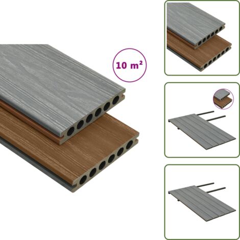 The Living Store Listoni Decking WPC con Accessori Marroni e Grigi 10 m² 2,2 m - Decking WPC