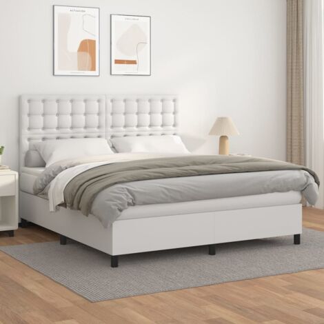 The Living Store -  Lit à sommier tapissier avec matelas Blanc 180x200cm Similicuir