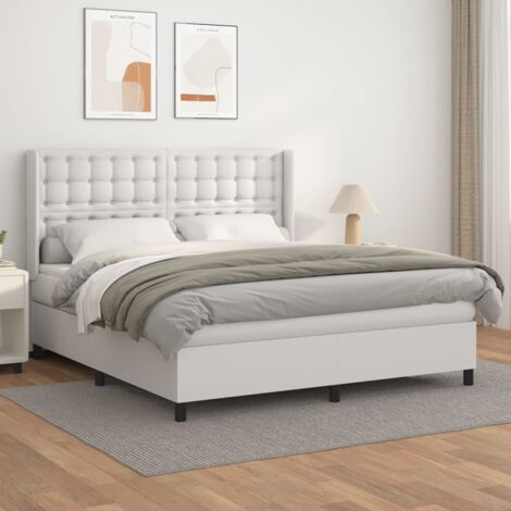 The Living Store -  Lit à sommier tapissier avec matelas Blanc 180x200cm Similicuir