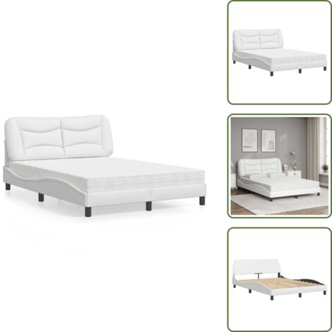 The Living Store Lit avec matelas blanc 120x200 cm similicuir - Lit Double - Lit Plateforme - Lit Design - Lit Moderne - Literie