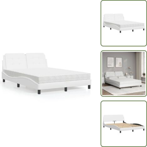 The Living Store Lit avec matelas blanc 120x200 cm similicuir - Lit Double - Lit Plateforme - Lit Design - Literie Blanche - Matelas Mousse