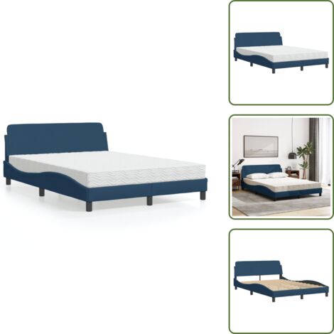 The Living Store Lit avec matelas bleu 140x190 cm tissu - Lit Plateforme - Lit Double - Literie - Sommier Tapissier - Meuble Chambre