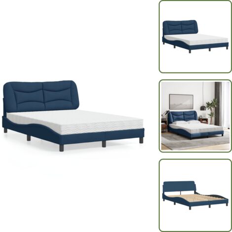 The Living Store Lit avec matelas bleu 140x190 cm tissu - Lit Plateforme - Lit Double - Literie - Sommier Tapissier - Meuble Chambre