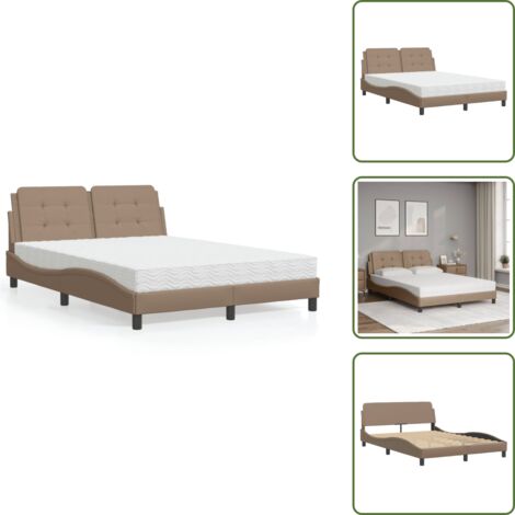 The Living Store Lit avec matelas cappuccino 120x200 cm similicuir - Lit Double - Lit Capitonné - Lit Design - Lit Confortable - Literie
