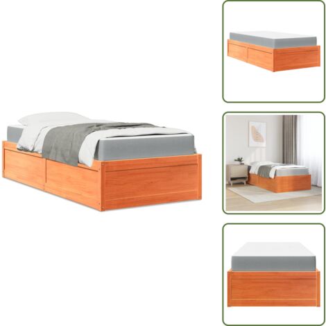 The Living Store Lit avec matelas cire marron 100x200 cm bois massif de pin - Lit Double - Lit Plateforme - Lit Bois Massif - Matelas Ressorts Ensachés - Literie