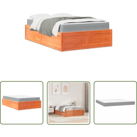 The Living Store Lit avec matelas cire marron 120x190 cm bois massif de pin - Lit Double - Lit Plateforme - Lit Bois Massif - Matelas Ressorts Ensachés - Literie