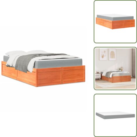 The Living Store Lit avec matelas cire marron 120x200 cm bois massif de pin - Lit Plateforme - Lit Double - Lit Bois Massif - Matelas Ressorts Ensachés - Literie