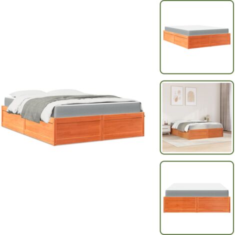 The Living Store Lit avec matelas cire marron 160x200 cm bois de pin massif - Lit Double - Lit Plateforme - Lit En Bois - Lit Moderne - Lit Design