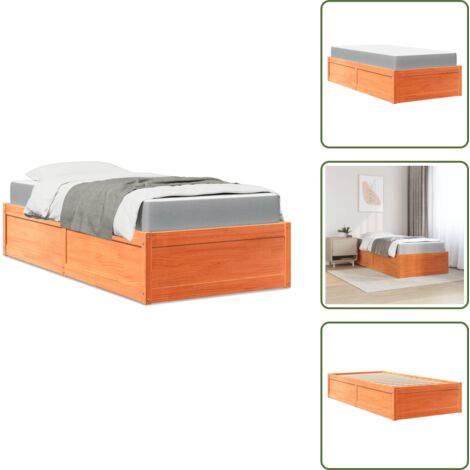 The Living Store Lit avec matelas cire marron 90x200 cm bois massif de pin - Lit Plateforme - Lit Double - Lit Bois - Matelas Ressorts Ensachés - Literie