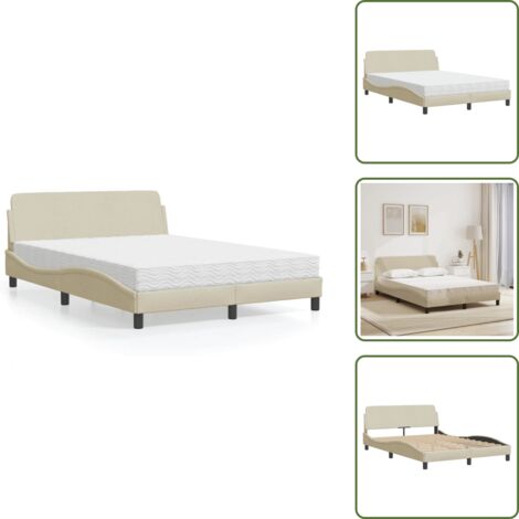 The Living Store Lit avec matelas crème 120x200 cm tissu - Lit Plateforme - Lit Double - Lit Design - Lit Confortable - Literie