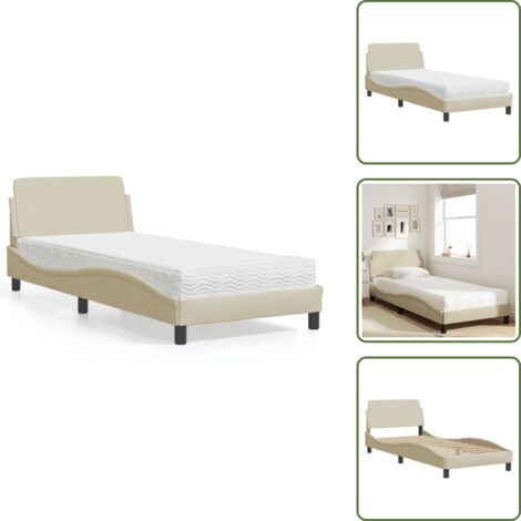 The Living Store Lit avec matelas Dover crème 90x200 cm tissu - Matelas en mousse
