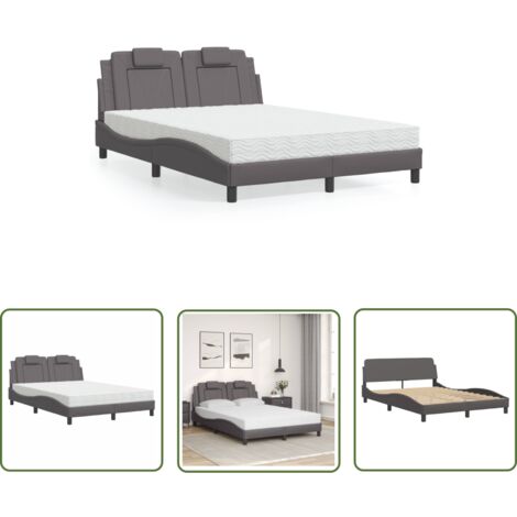 The Living Store Lit avec matelas gris 120x200 cm similicuir - Lit Double - Lit Avec Matelas - Lit Design - Lit Moderne - Lit Confortable