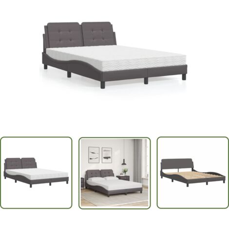 The Living Store Lit avec matelas gris 120x200 cm similicuir - Lit Double - Lit Plateforme - Lit Design - Lit Confortable - Matelas Mousse