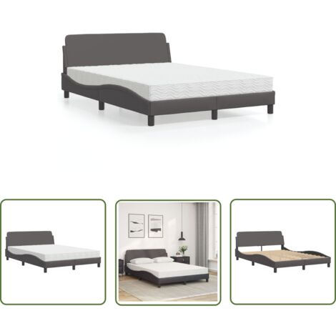 The Living Store Lit avec matelas gris 120x200 cm similicuir - Lit Double - Lit Plateforme - Lit Design - Lit Moderne - Literie