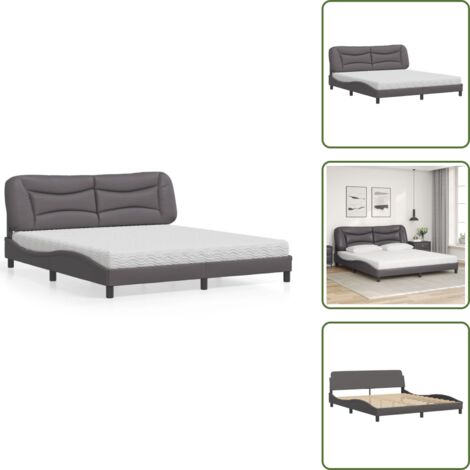 The Living Store Lit avec matelas gris 180x200 cm similicuir - Lit Double - Lit Plateforme - Lit Design - Literie - Sommier Tapissier