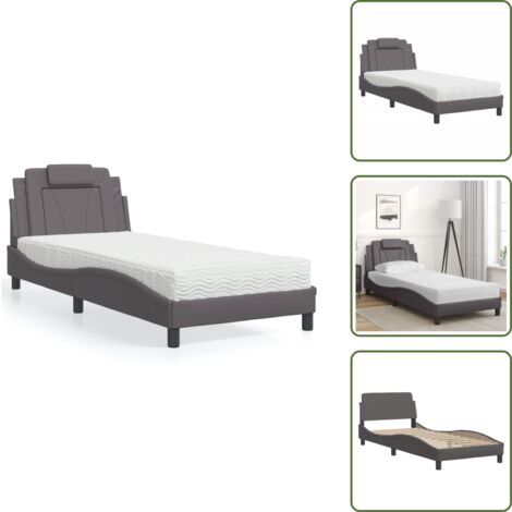 The Living Store Lit avec matelas gris 90x200 cm similicuir - Lit Double - Lit Avec Matelas - Lit Design - Lit Moderne - Lit Confortable