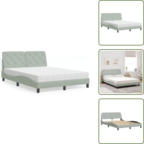 The Living Store Lit avec matelas gris clair 120x200 cm velours - Lit Double - Lit Plateforme - Lit Design - Lit Velours - Literie