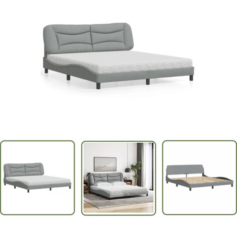 The Living Store Lit avec matelas gris clair 180x200 cm tissu - Lit Double - Lit Confortable - Literie - Sommier Tapissier - Design Moderne
