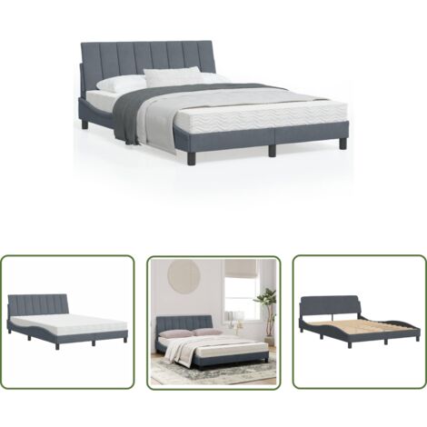 The Living Store Lit avec matelas gris foncé 120x200 cm velours - Lit Double - Lit Capitonné - Lit Design - Lit Velours - Literie