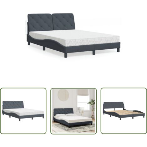 The Living Store Lit avec matelas gris foncé 120x200 cm velours - Lit Double - Lit Plateforme - Lit Design - Lit Velours - Literie