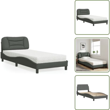 The Living Store Lit avec matelas gris foncé 90x200 cm tissu - Lit Double - Lit Plateforme - Lit Design - Literie - Sommier Tapissier