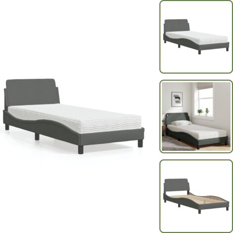 The Living Store Lit avec matelas gris foncé 90x200 cm tissu - Lit Double - Lit Plateforme - Lit Design - Literie - Sommier Tapissier