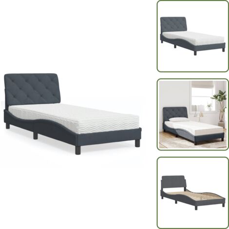 The Living Store Lit avec matelas gris foncé 90x200 cm velours - Lit Double - Lit Plateforme - Lit Design - Lit Velours - Literie