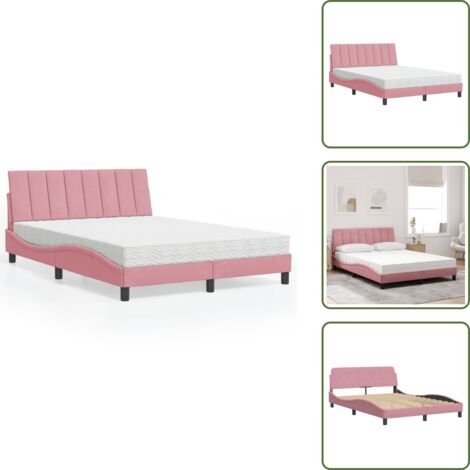 The Living Store Lit avec matelas Hanko rose 120x200 cm velours - Matelas en mousse