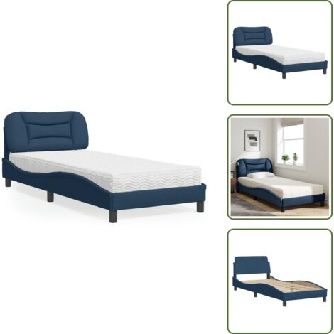 The Living Store Lit avec matelas Hvar bleu 90x200 cm tissu - Matelas en mousse