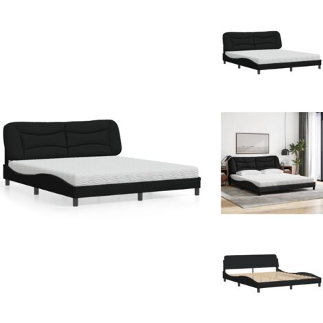 The Living Store Lit avec matelas Hvar noir 180x200 cm tissu - Matelas en mousse