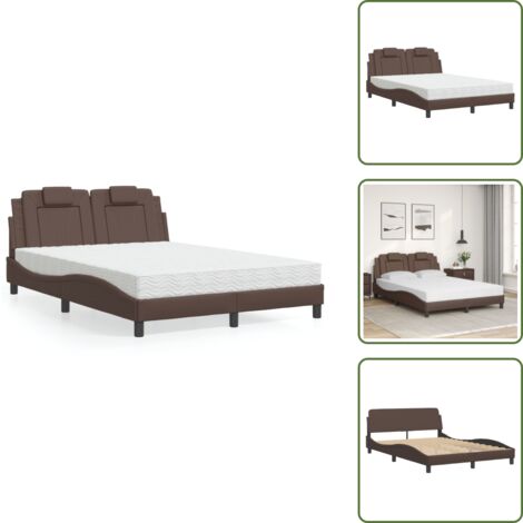 The Living Store Lit avec matelas marron 120x200 cm similicuir - Lit Double - Lit Avec Matelas - Lit Design - Lit Moderne - Lit Confortable