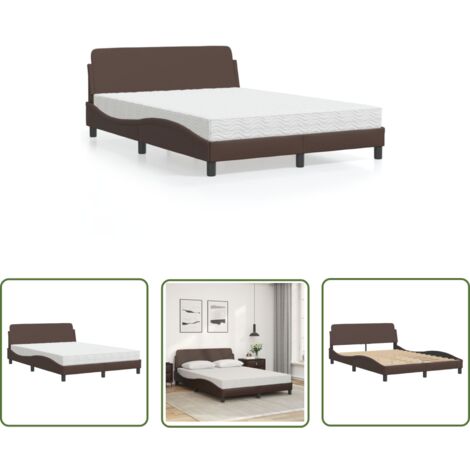 The Living Store Lit avec matelas marron 120x200 cm similicuir - Lit Double - Lit Confortable - Lit Design - Literie - Sommier Tapissier
