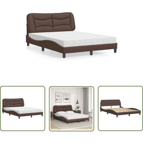 The Living Store Lit avec matelas marron 120x200 cm similicuir - Lit Double - Lit Confortable - Lit Design - Literie - Sommier Tapissier