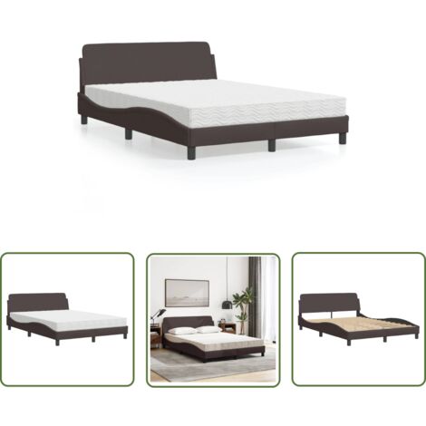 The Living Store Lit avec matelas marron foncé 120x200 cm tissu - Lit Double - Lit Confortable - Lit Design - Literie - Sommier Tapissier