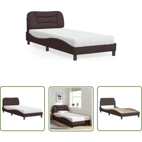 The Living Store Lit avec matelas marron foncé 90x200 cm tissu - Lit Double - Lit Plateforme - Lit Design - Literie - Sommier Tapissier