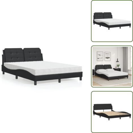 The Living Store Lit avec matelas noir 120x200 cm similicuir - Lit Double - Lit Avec Matelas - Lit Design - Lit Moderne - Lit Confortable