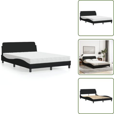 The Living Store Lit avec matelas noir 120x200 cm tissu - Lit Double - Lit Plateforme - Lit Design - Lit Moderne - Literie