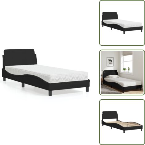The Living Store Lit avec matelas noir 90x200 cm tissu - Lit Double - Lit Plateforme - Lit Design - Lit Moderne - Literie