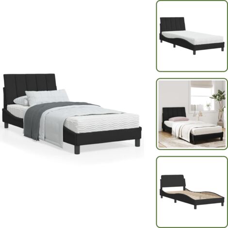 The Living Store Lit avec matelas noir 90x200 cm velours - Lit Double - Lit Plateforme - Lit Design - Lit Velours - Literie