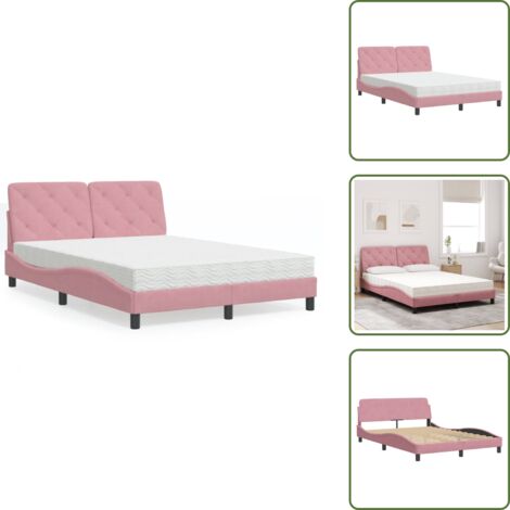 The Living Store Lit avec matelas rose 120x200 cm velours - Lit Double - Lit Rose - Lit Velours - Lit Design - Lit Avec Matelas