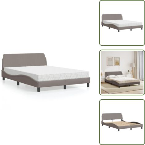 The Living Store Lit avec matelas taupe 120x200 cm tissu - Lit Double - Lit Plateforme - Lit Design - Literie - Sommier Tapissier