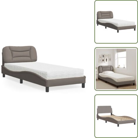 The Living Store Lit avec matelas taupe 90x200 cm tissu - Lit Double - Lit Plateforme - Lit Design - Literie - Sommier Tapissier