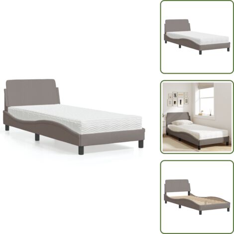 The Living Store Lit avec matelas taupe 90x200 cm tissu - Lit Plateforme - Lit Double - Lit Design - Literie - Sommier Tapissier