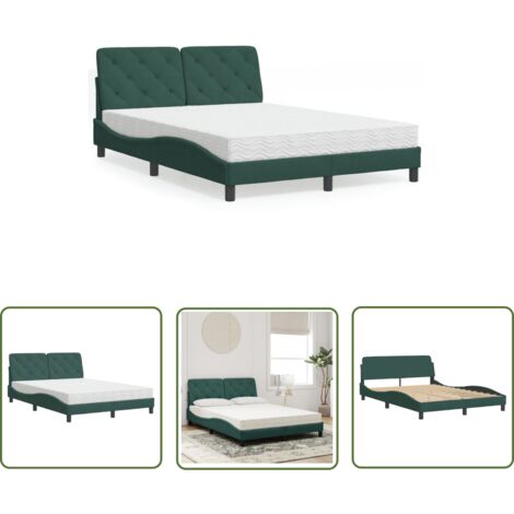 The Living Store Lit avec matelas vert foncé 120x200 cm velours - Lit Double - Lit Design - Lit Velours - Lit Avec Matelas - Literie