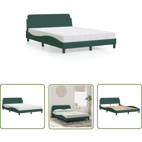 The Living Store Lit avec matelas vert foncé 120x200 cm velours - Lit Double - Lit Design - Lit Velours - Lit Avec Sommier - Literie