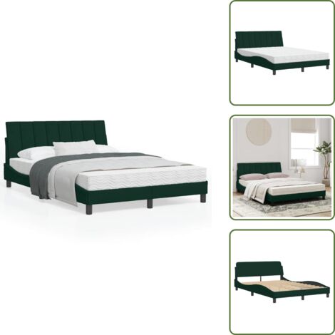 The Living Store Lit avec matelas vert foncé 120x200 cm velours - Lit Double - Lit Design - Lit Velours - Lit Avec Sommier - Literie