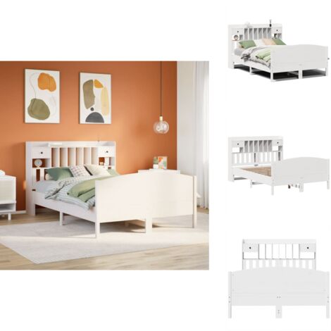The Living Store Lit bibliothèque sans matelas blanc 150x200 cm bois pin massif - Sommeil