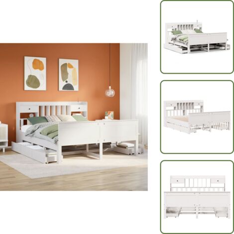 The Living Store Lit bibliothèque sans matelas blanc 180x200 cm bois pin massif - Sommeil