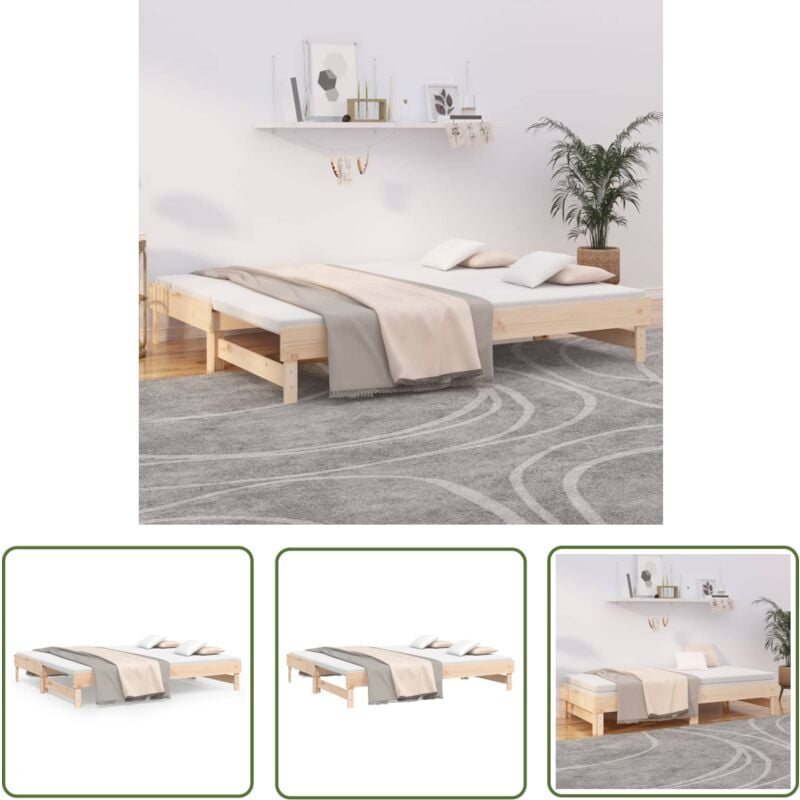 The Living Store - Lit coulissant sans matelas 2x(90x200) cm Bois de pin massif - Lit De Jour - Canapé-lit - Lit D'appoint - Lit Pliable - Meuble