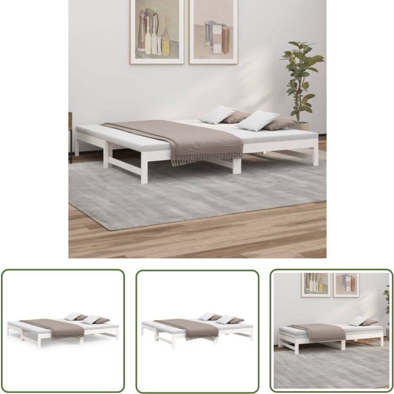 The Living Store - Lit coulissant sans matelas blanc 2x(80x200)cm - Lit De Jour - Canapé-lit - Lit D'appoint - Lit Pliable - Meuble Multifonctionnel